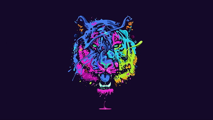 animals, tiger, big cats, neon, artwork, colorful