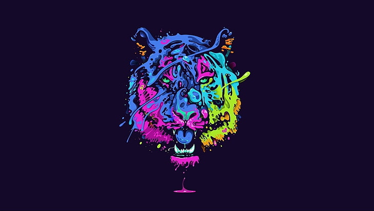multicolored tiger digital wallpaper, animals, big cats, artwork