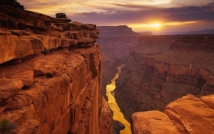 canyon, rock, landscape, river, mountains, Grand Canyon, desert, HD wallpaper