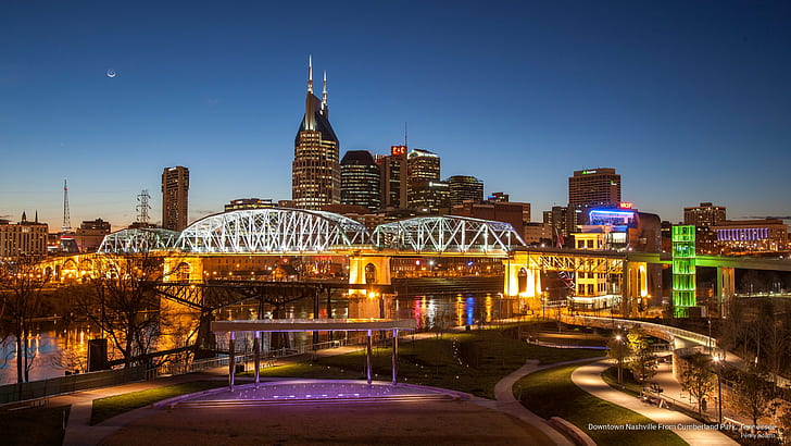 Downtown Nashville From Cumberland Park, Tennessee, North America, HD wallpaper