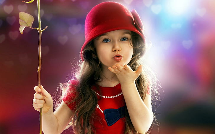 Cute little girl flying kiss, HD wallpaper