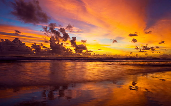 Sunset Ocean Beach Clouds HD, nature