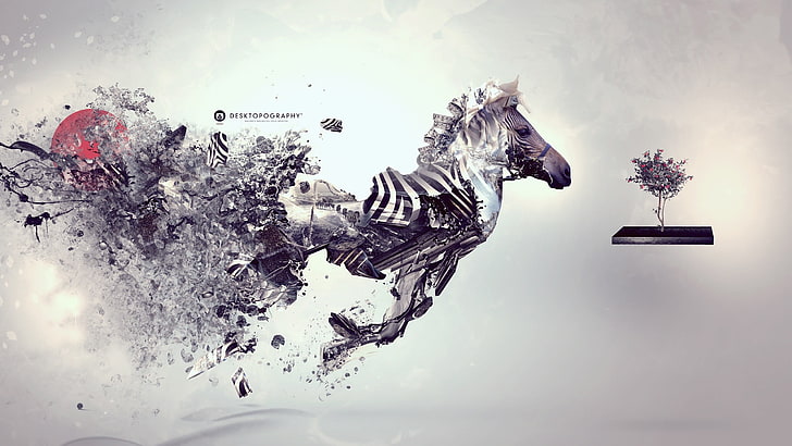 zebra digital wallpaper, Desktopography, digital art, zebras