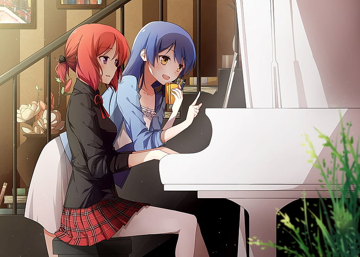 anime girls, Love Live!, Nishikino Maki, Sonoda Umi, blue hair, HD wallpaper