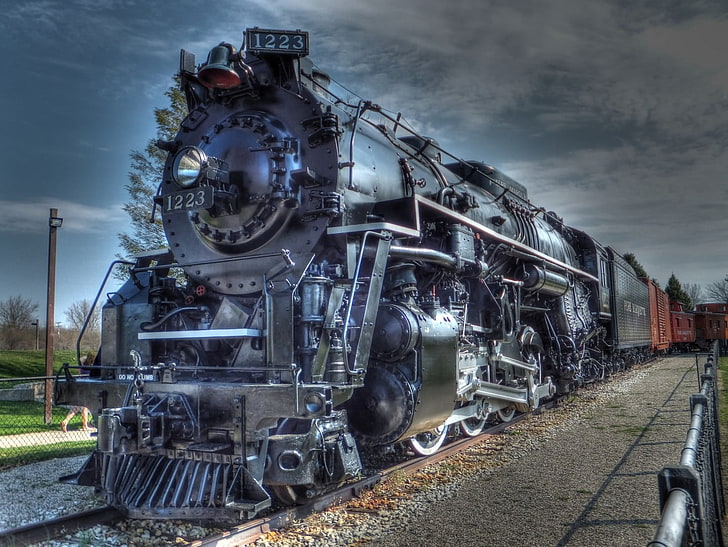 black train digital wallpaper, steam locomotive, HDR, tonemapping, HD wallpaper