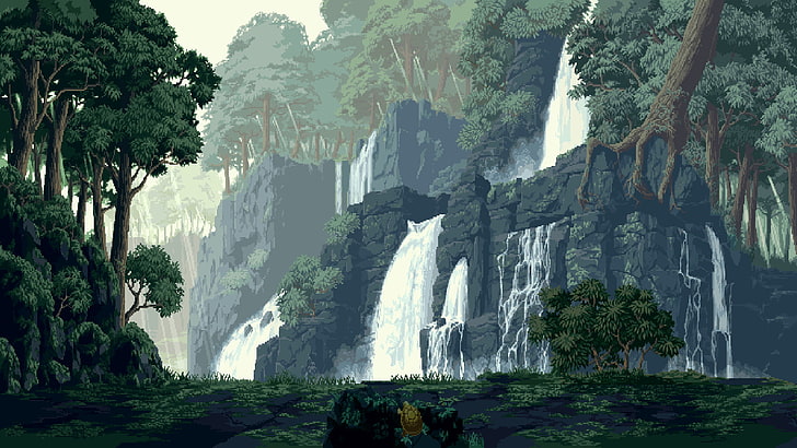 rainforest, pixel art, landscape