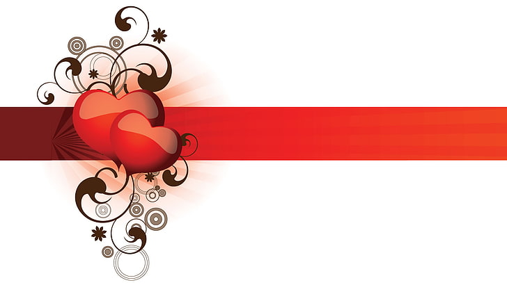 floral, vector, heart, simple background, red, copy space, decoration, HD wallpaper