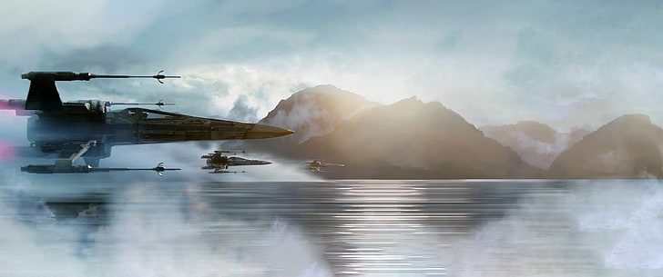 black aircraft wallpaper, X-wing, Star Wars, water, reflection