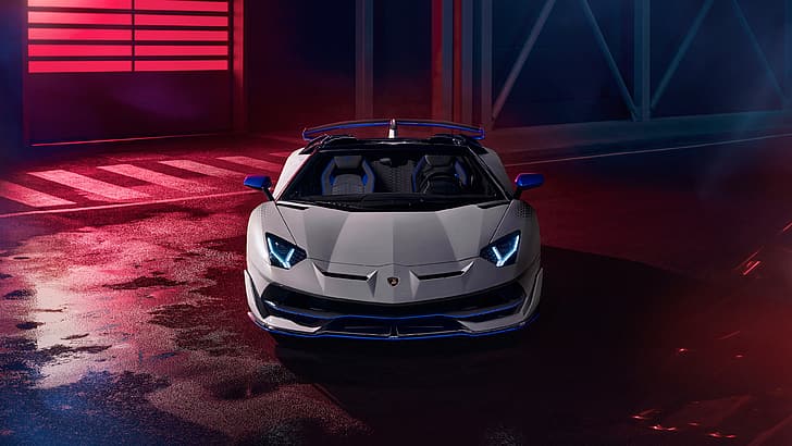 Lamborghini Aventador SVJ, Roadster, supercars, vehicle, low light, HD wallpaper