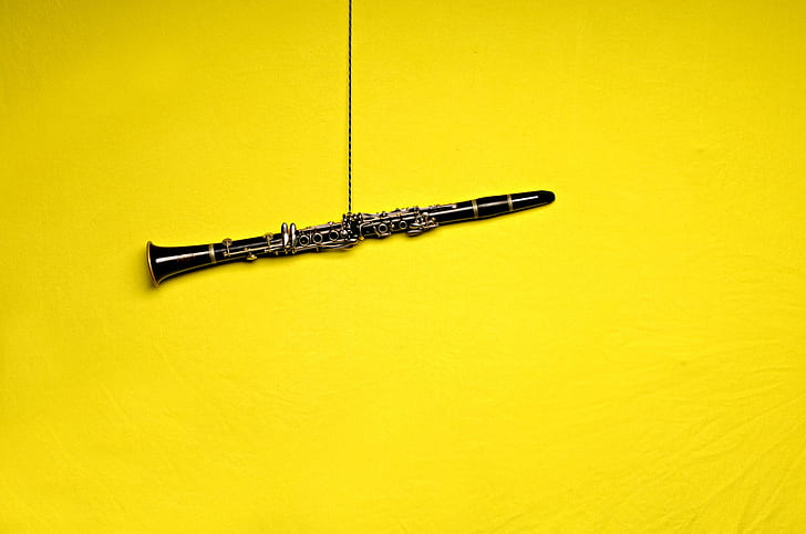 yellow background, musical instrument, minimalism, flute, clarinet