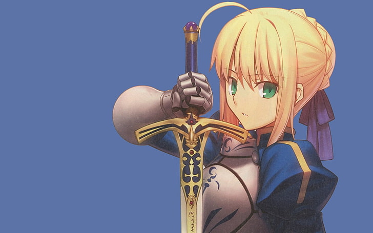 Fate Series, Fate/Stay Night, Anime, Blonde, Excalibur, Green Eyes, HD wallpaper