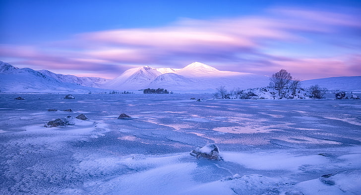 mountain filled with snow wallpaper, mountains, winter, sky, pink
