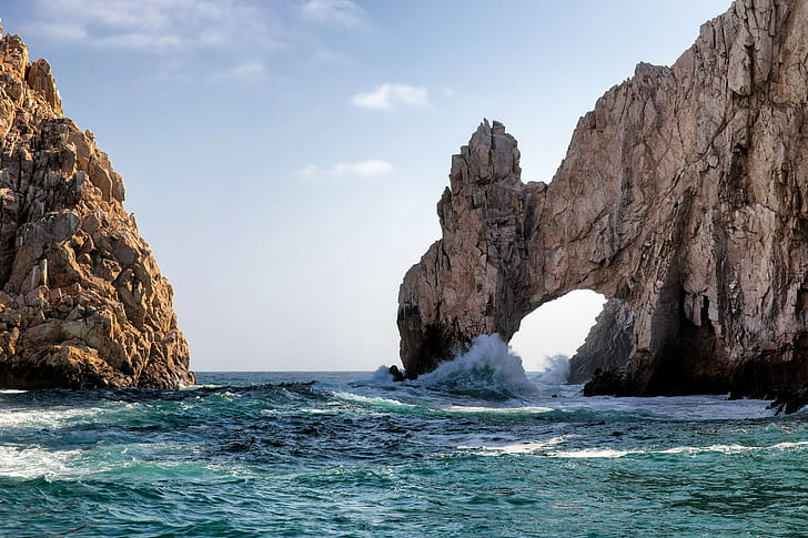 nature, arch, sea, waves, rock formation
