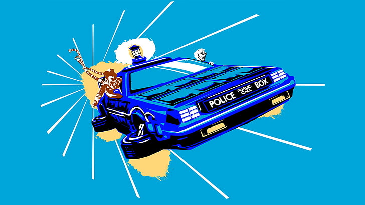 blue police car illustration, Doctor Who, Back to the Future
