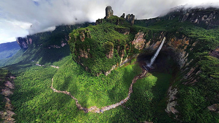 waterfalls aerial photo, landscape, nature, scenics - nature, HD wallpaper