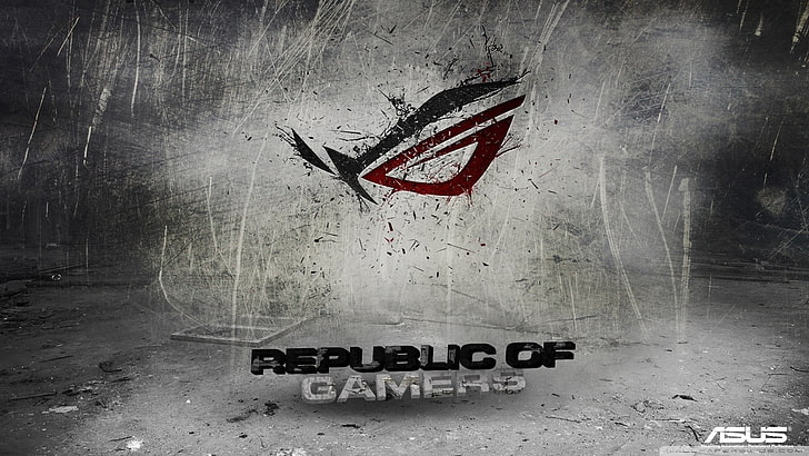 Republic of Gamers logo, ASUS, text, communication, western script