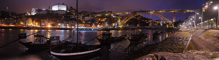 bridge, cityscape, douro, landmark, night, porto, portugal, HD wallpaper
