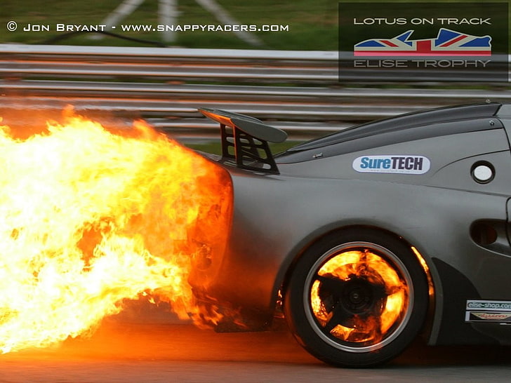 Jon Bryant vehicle burning screenshot, car, fire, Lotus Elise, HD wallpaper
