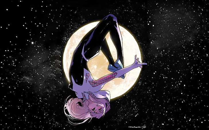 purple haired anime character, Marvel Comics, Gwen Stacy, Spider-Gwen, HD wallpaper