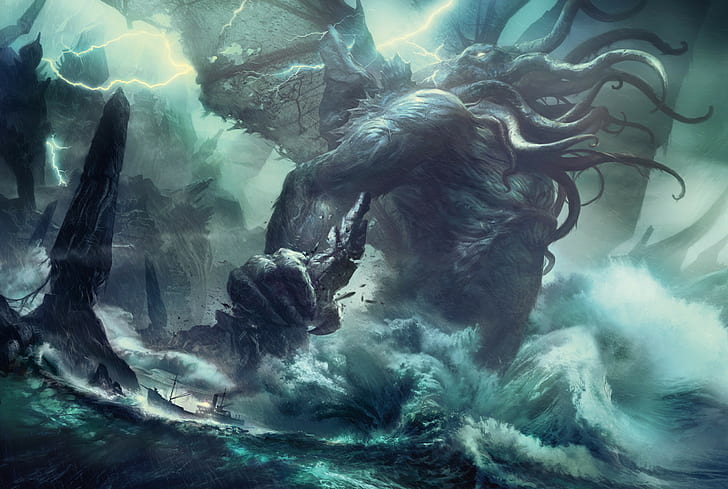 Cthulhu, storm, creature, sea