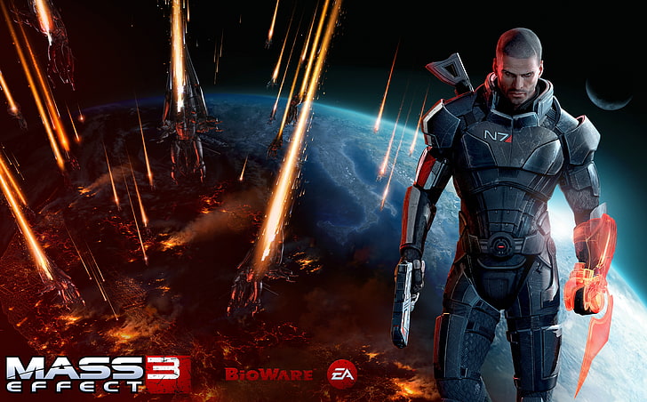 Mass Effect 3 Commander Shepard Male, Games, Planet, Earth, Attack, HD wallpaper