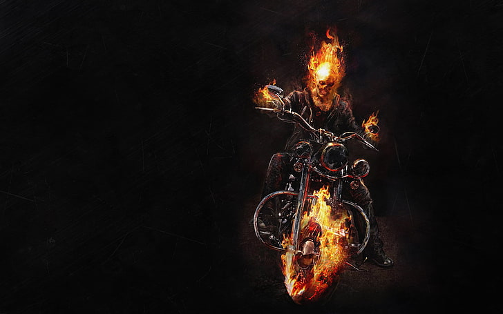 Marvel Ghostrider wallpaper, the dark background, fire, skeleton, HD wallpaper