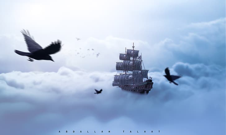 Cloud Atlas, cloud city, Space Ghost, Pirate ship, Revan, fantasy bird, HD wallpaper