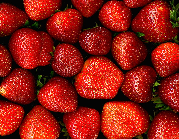 red strawberries, fruit, food, scan, freshness, ripe, strawberry, HD wallpaper