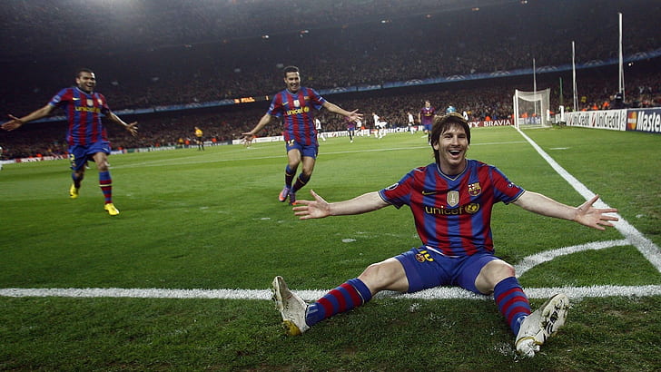 Lionel Messi, FC Barcelona, Pedro Rodriguez, Dani Alves, HD wallpaper