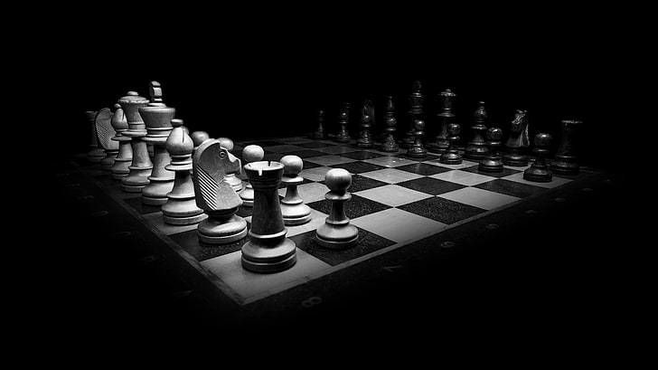 chess, monochrome, black and white, hd, 4k, 5k, board game, HD wallpaper