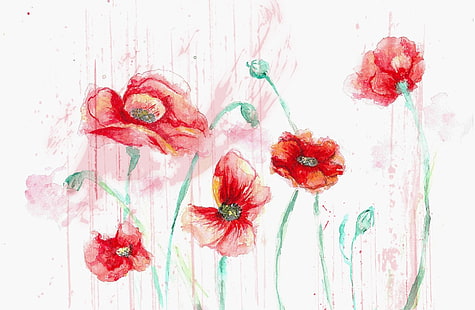 HD wallpaper: Flowers, Artistic, Red Flower, Watercolor | Wallpaper Flare