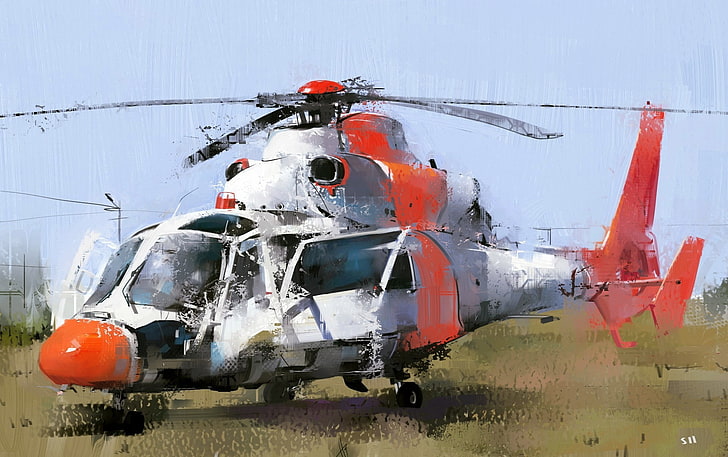 helicopters, artwork, digital art, painting, 2D, ShuoLin Liu, HD wallpaper