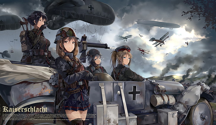 anime, anime girls, girls with guns, stockings, world war, German Army, HD wallpaper