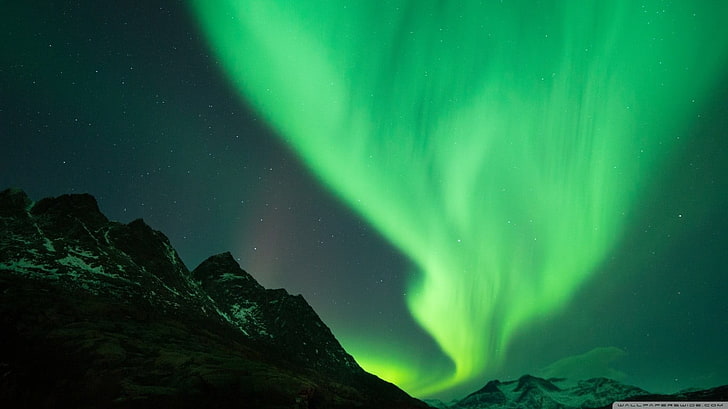 northern lights, nature, aurorae, Norway, green color, night