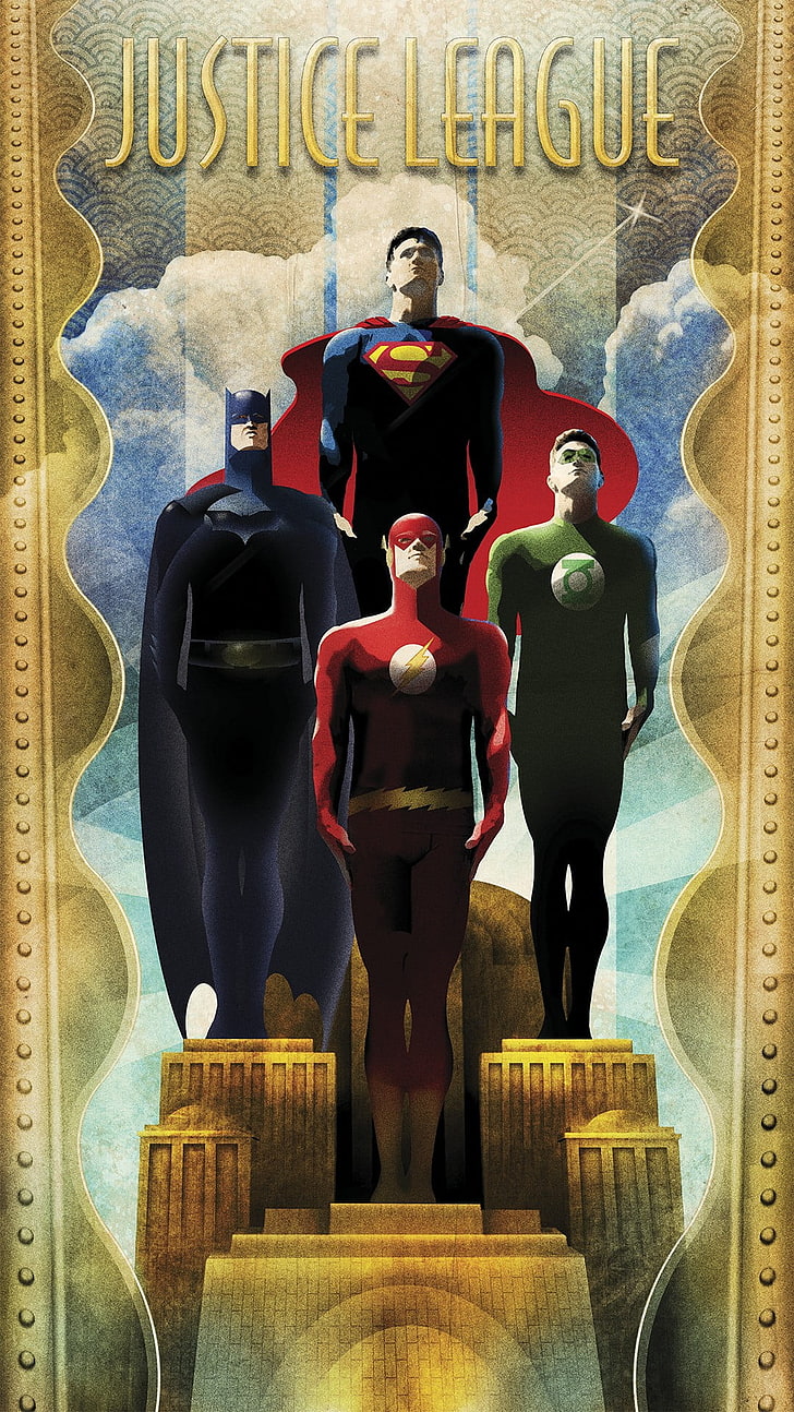 Justice League poster, men, Batman logo, Superman, Green Lantern