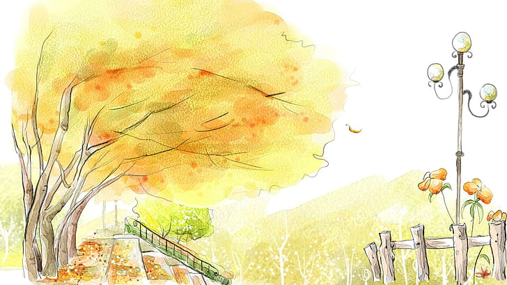 The Wind Does Blow, orange leaf tree illustration, firefox persona, HD wallpaper
