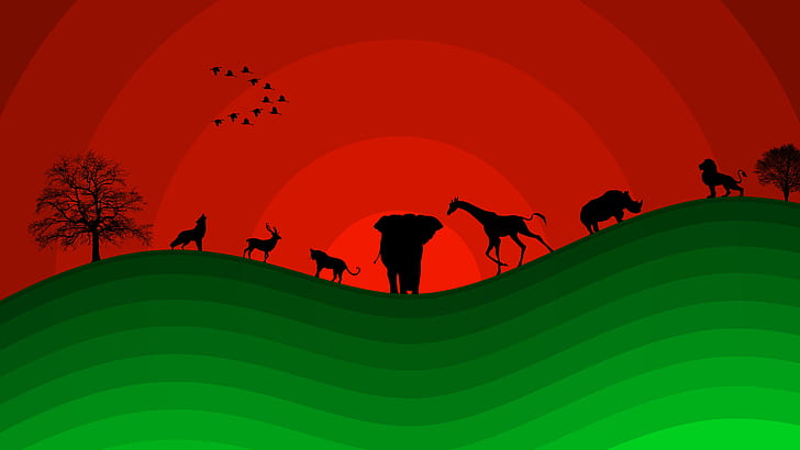 Animal, Artistic, Deer, Elephant, Giraffe, Lion, Minimalist, HD wallpaper