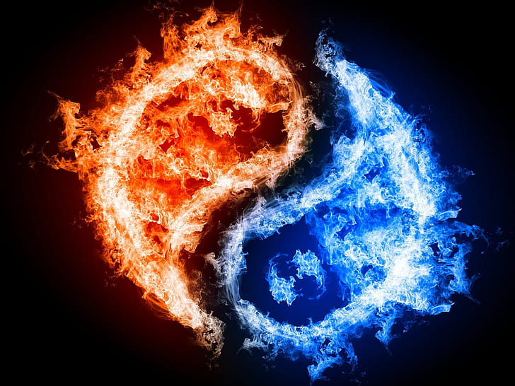 Tai Chi graphic blue and red flames