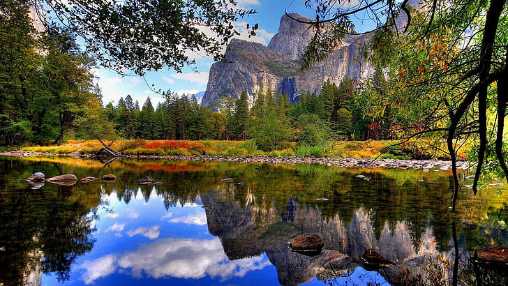 colourful, lake, mirror, reflection, reflected, water, nature, HD wallpaper