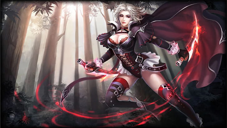 League Of Angels Video Game Characters Baroness Blood Weapon Fight With Swords Desktop Hd Wallpaper 1920×1080