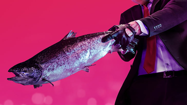 Hitman 2, 4K, artwork, poster, E3 2018, fish, one person, human hand, HD wallpaper