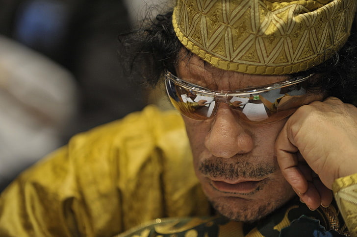men's yellow long-sleeved top, the leader, Gaddafi, Libya, Muammar Gaddafi