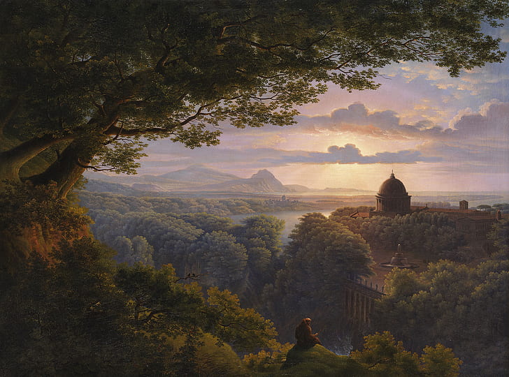 Karl Friedrich Schinkel, painting, classic art, Landscape with Pilgrim, HD wallpaper