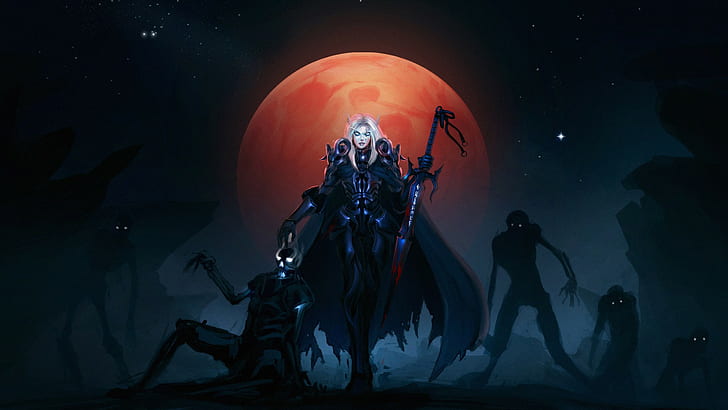 World of Warcraft, undead, Death Knight, Moon, Blood Elf, HD wallpaper