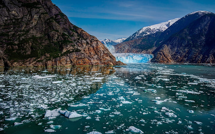 Glacier Bay National Park, Alaska, mountains, glaciers, ice, river, HD wallpaper