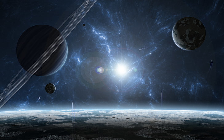 several planets wallpaper, star, gas giant, star system, no people