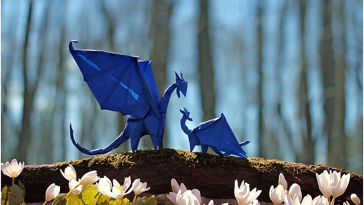 dragon, wings, fantasy art, nature, origami, paper, depth of field