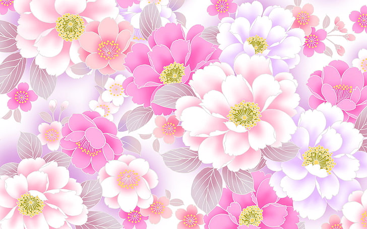 pink and purple petaled flowers animated wallpaper, collage, spring, HD wallpaper