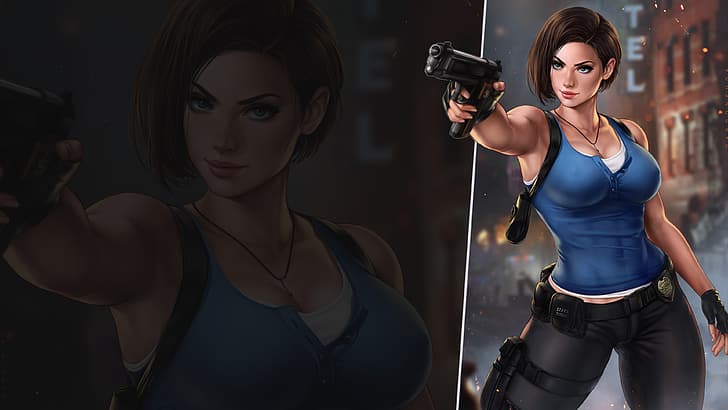 dandon fuga, Jill Valentine, Resident evil 3, gun, short hair