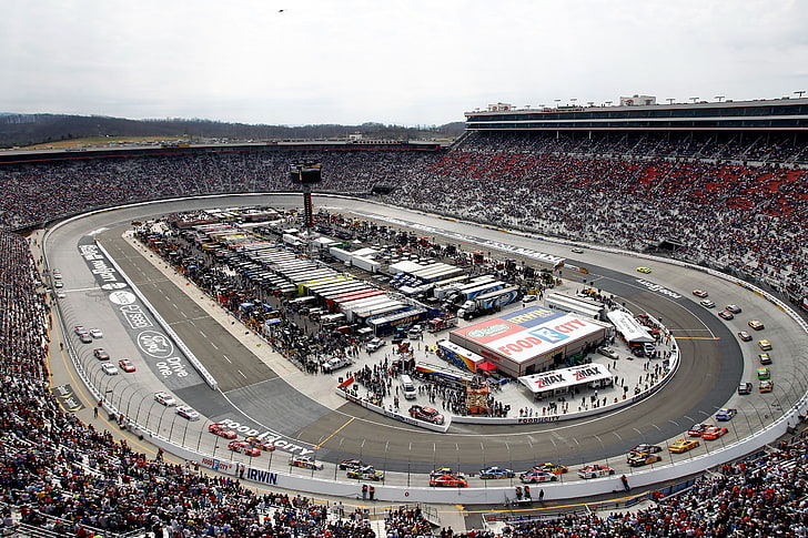Nascar, race cars, racing, high angle view, crowd, sport, group of people, HD wallpaper
